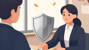 Рукопожатие владельца бизнеса и нового сотрудника для юридической защиты бизнеса при расширении штата